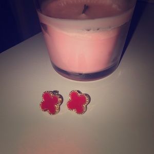 18K Gold Plated Lucky Charm Stud Earrings in Red